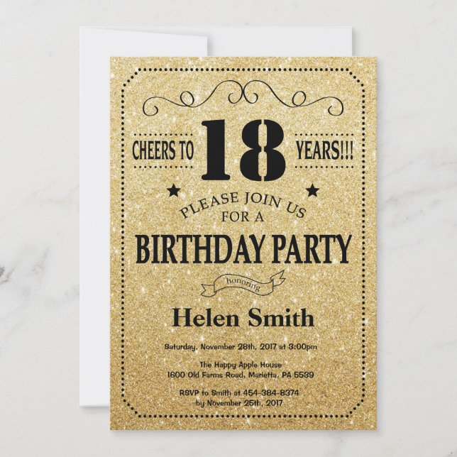 18e anniversaire Invitation Parties scintillant no (Devant)