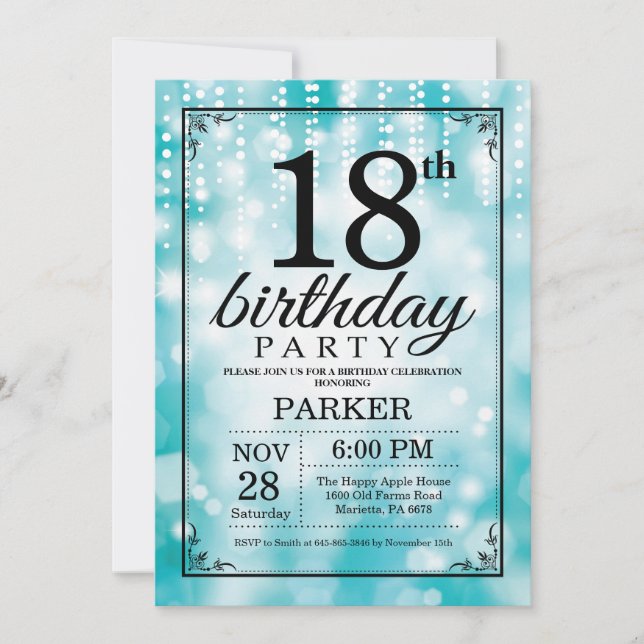 18e anniversaire Invitation Parties scintillant Tu (Devant)