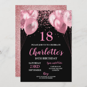 18e anniversaire Invitation rose néon noir