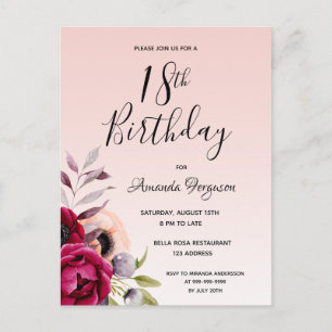18e anniversaire rose Bourgogne invitation florale