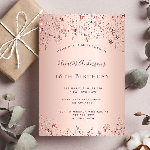 18e anniversaire rose or étoiles invitation