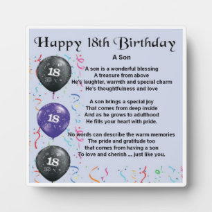 18e anniversaire Son Poem Plaque