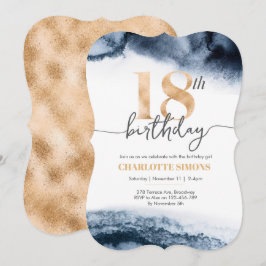 18e invitation à l'anniversaire Couleur d'eau et o