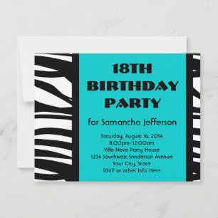 18ème Aqua Zebra Invitations