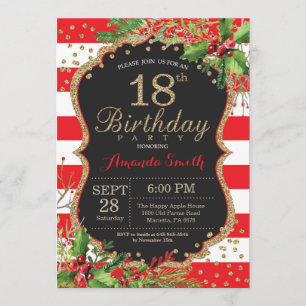 18ème Invitation d'anniversaire. Or noir rouge de