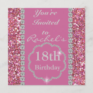 18ème Invitation ROSE de fête d'anniversaire de