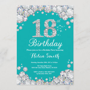 18ème Invitation Teal d'anniversaire et diamant