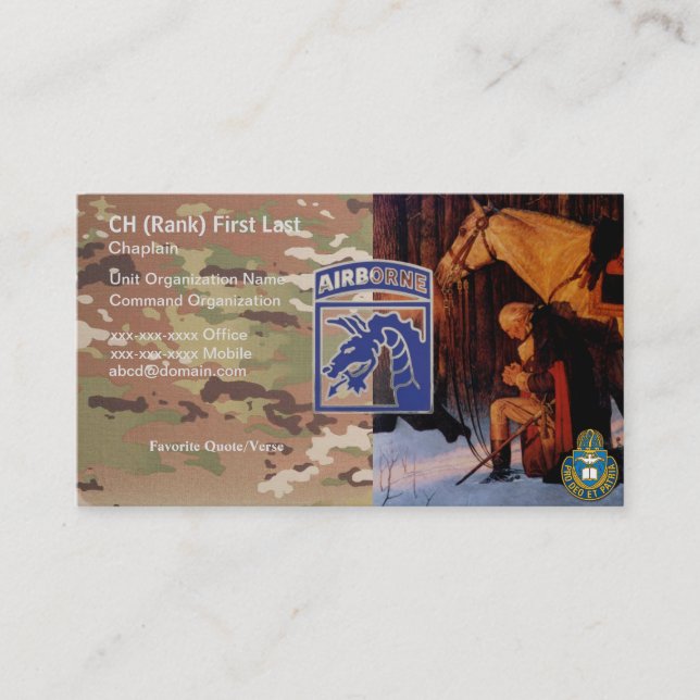 18ème Prière de gw de carte de visite d'aumônier (Devant)