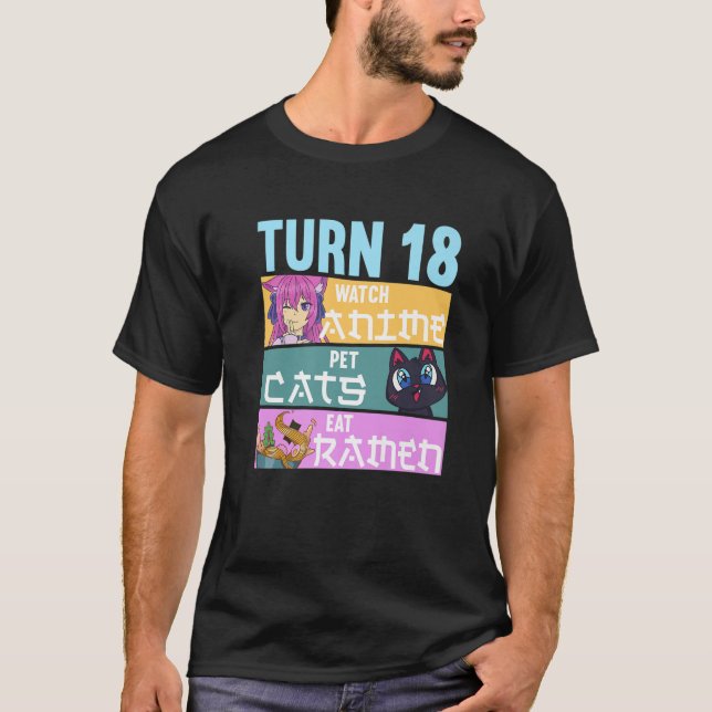 18th Anime Birthday Pajamas I Pet Cats T-Shirt (Vorderseite)