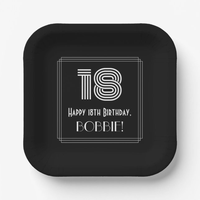 18th Birthday — Art Deco Inspired Look “18” + Name Pappteller (Vorderseite)