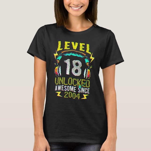 18th Birthday  Boy Level 18 Unlocked Awesome Since T-Shirt (Vorderseite)