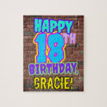 18th Birthday Fun, Urban Graffiti<br><div class="desc">This fun birthday puzzle design feature the message "HAPPY 18TH BIRTHDAY", having a colorful, vibrant, graffiti and urban street art art inspirred look, addiert to a custom recipient name. Die Background Feature hat pattern inspirred by the look of a brick wall. Zum Spaß: customizable birthday puzzle like this might be...</div>