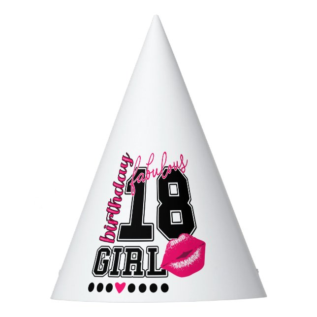 18th birthday girl Partyhütchen, pink Kiss Partyhütchen (Vorderseite)
