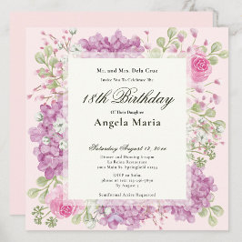 18th Birthday Invitation Elegant Pink Flowers Einladung