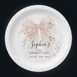 18th Birthday Party Pink Bow with Roses Custom Pappteller<br><div class="desc">Blush pink watercolor coquette bow is decorated with roses and sage green greenery.</div>