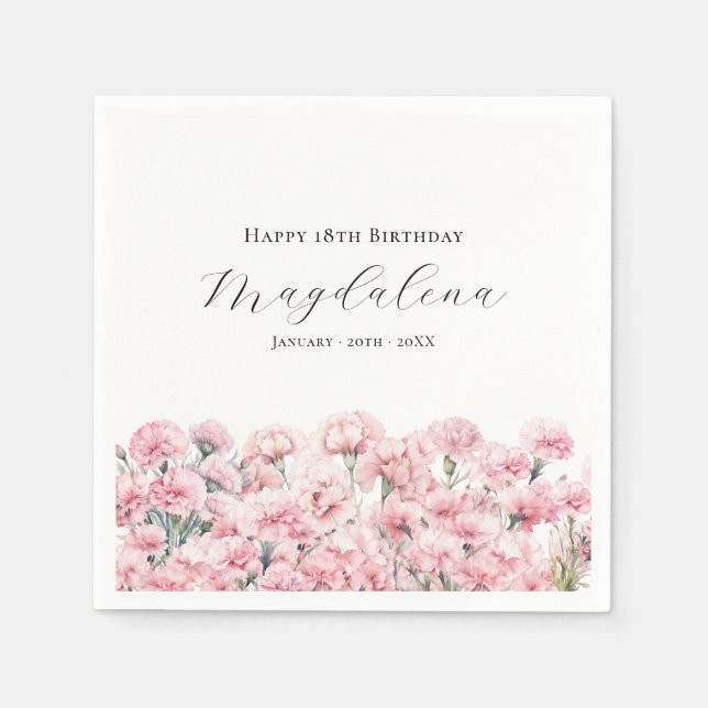 18th Birthday Pink Carnation January Birth Flower Serviette (Vorderseite)