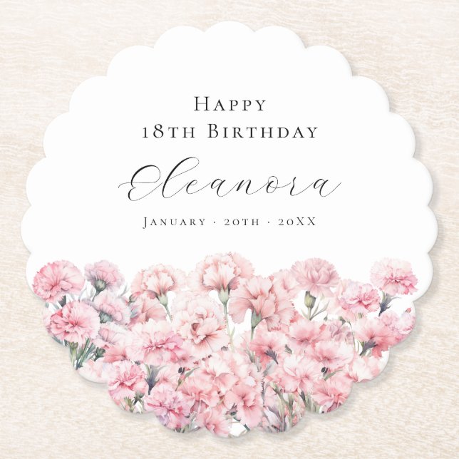 18th Birthday Pink Carnation January Birth Flower Untersetzer (Vorderseite)