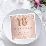18th birthday rose gold blush glitter name serviette<br><div class="desc">Elegant, classic, glamorous and girly for a 18th birthday party. Rose gold and blush gradient background. Decorated with rose gold, faux glitter, sparkles. Personalize and add a name. The name is written with a modern dark rose colored hand lettered style script. Number 18 is written with a balloon style font....</div>