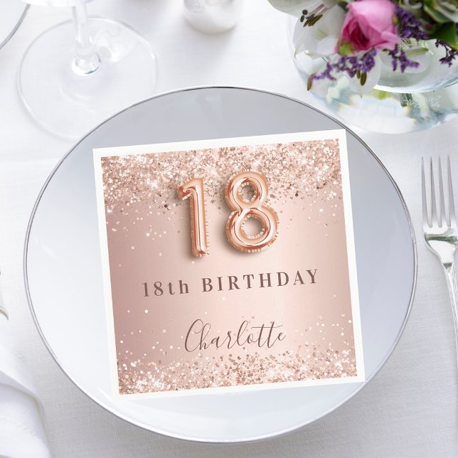 18th birthday rose gold blush glitter name serviette (Von Creator hochgeladen)