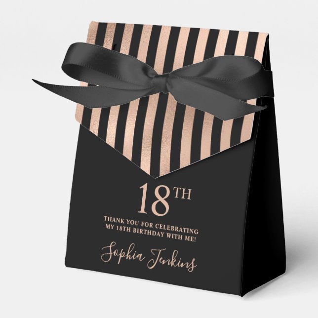 18th Birthday Rose Gold Striped Thank You Geschenkschachtel (Vorderseite)