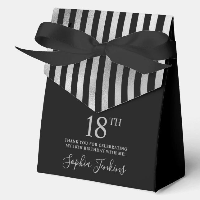 18th Birthday Silver Striped Thank You  Geschenkschachtel (Vorderseite)