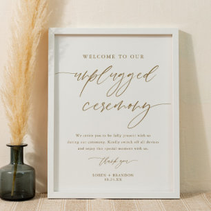18x24" Gold Rustic Unplugged Wedding Zeremony Sign Poster