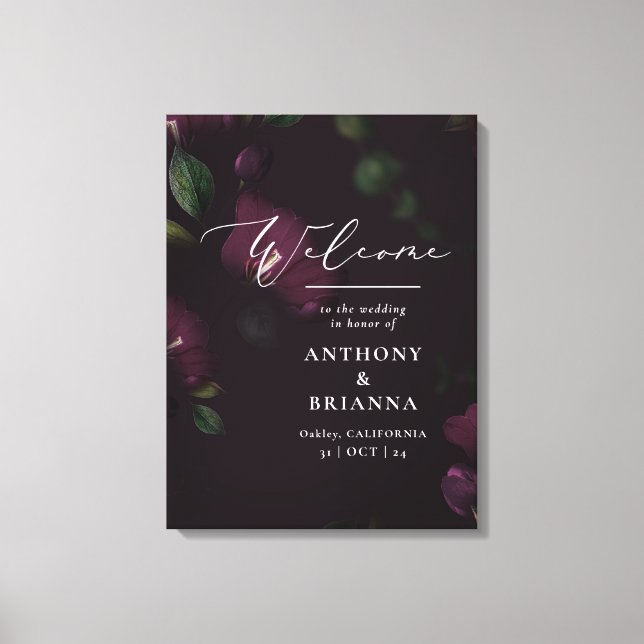 18x24" Moody Lila Bloom Grunge Wedding Willkommen Leinwanddruck (Vorderseite)