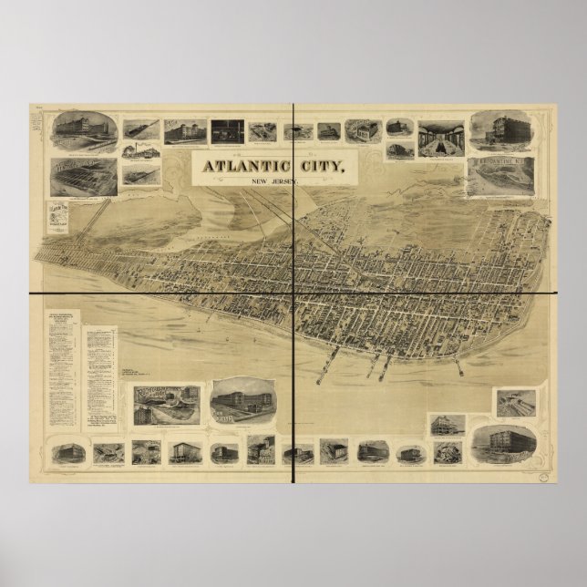 1900 Atlantic City NJ Birds Eye Panoramablick Kart Poster (Vorne)
