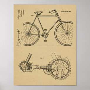 1900 Chainless Bicycle Design Patent Art Print Poster