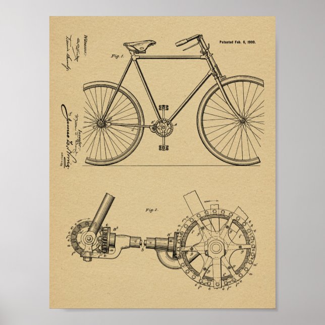 1900 Chainless Bicycle Design Patent Art Print Poster (Vorne)