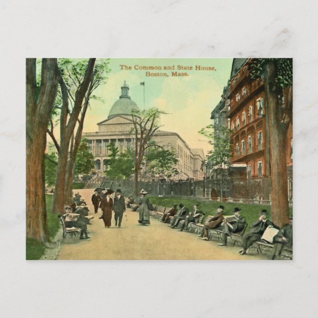  1900 Common and State House Boston MA Poster Postkarte (Vorderseite)