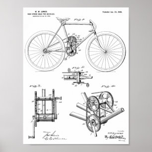 1900 Hochgeschwindigkeitsgetriebe Fahrrad Design P Poster