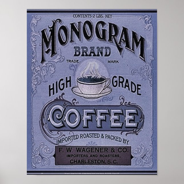 1900 Monogramm-Kaffeewerbung Poster (Vorne)