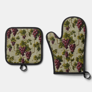 1900 Vintage Trauben Botanisches Design Frucht Ofenhandschuh & Topflappen-Set