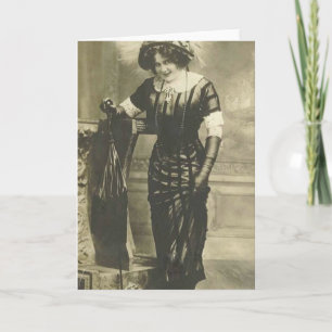 1900's fancy woman greeting card karte