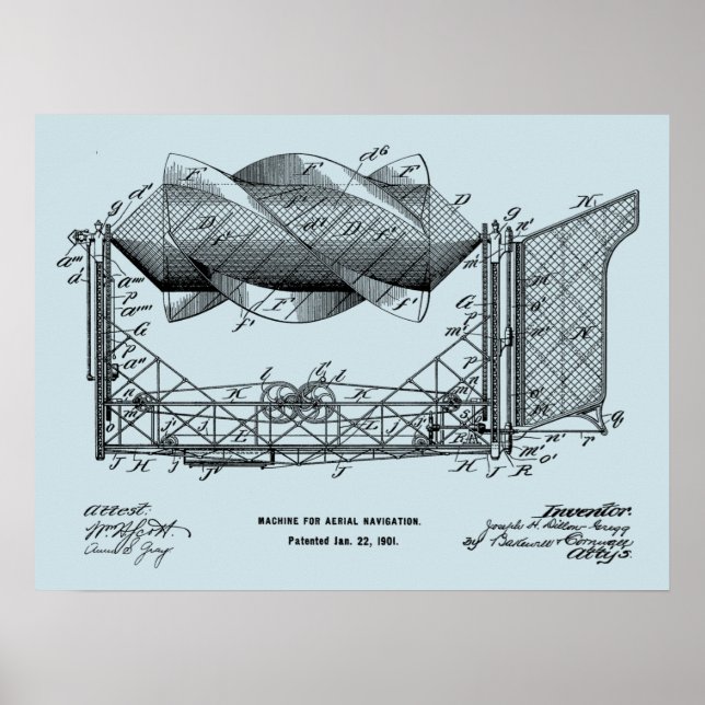 1901 Druckkunst Zeichnend Flugmaschine Poster (Vorne)