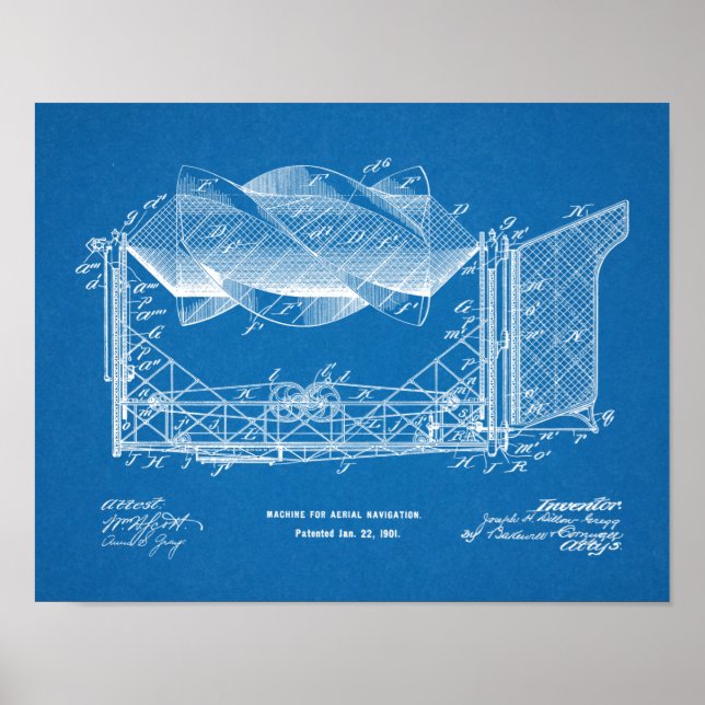 1901 Flugzeugpatentkunst Zeichnend Print Poster (Vorne)