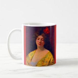 1901 schöne Dame mit einem Schal-Druck Kaffeetasse