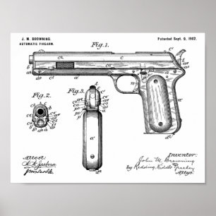 1902 Browning Waffenpatent Kunst Zeichnungsdruck Poster