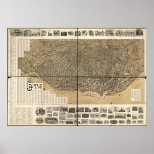 1902 Buffalo, New Birds Eye Panoramablick Karte Poster
