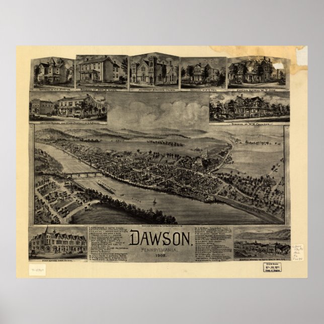 1902 Dawson, PA Birds Eye View Panoramic Map Poster (Vorne)