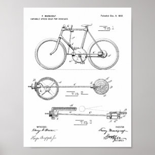 1902 Fahrradgetriebe-Patentkunst-Druck Poster