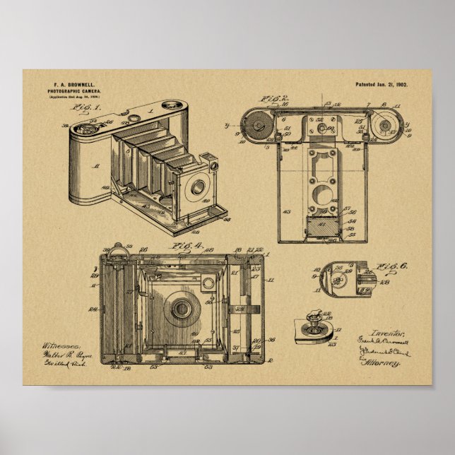 1902 Faltkamera Patent Art Zeichnend Druck Poster (Vorne)