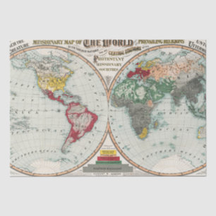 1902 Historische Welt-Missionsreligionen-Karte Seidenpapier