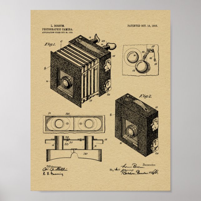 1903 Faltkamera Patent Art Zeichnend Druck Poster (Vorne)