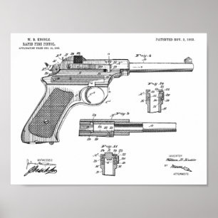 1903 Patentzeichnung für Schnellfeuerwaffe Poster