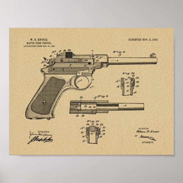 1903 Rapid Fire Gun Patent Art Zeichnend Print Poster (Vorne)