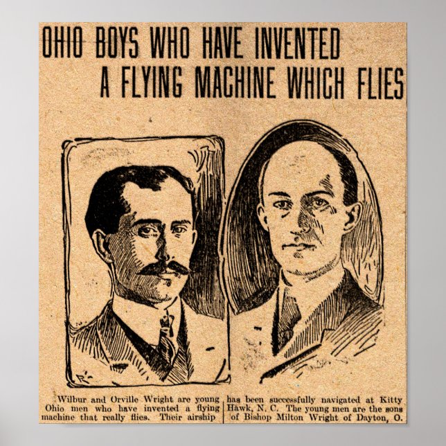 1903 Wright Brothers Replik Zeitungspapster Poster (Vorne)
