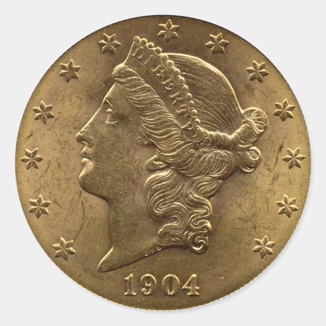 1904 20 Dollar Vorderseite (Kopf) oder 20 Dollar G Runder Aufkleber (Vorderseite)