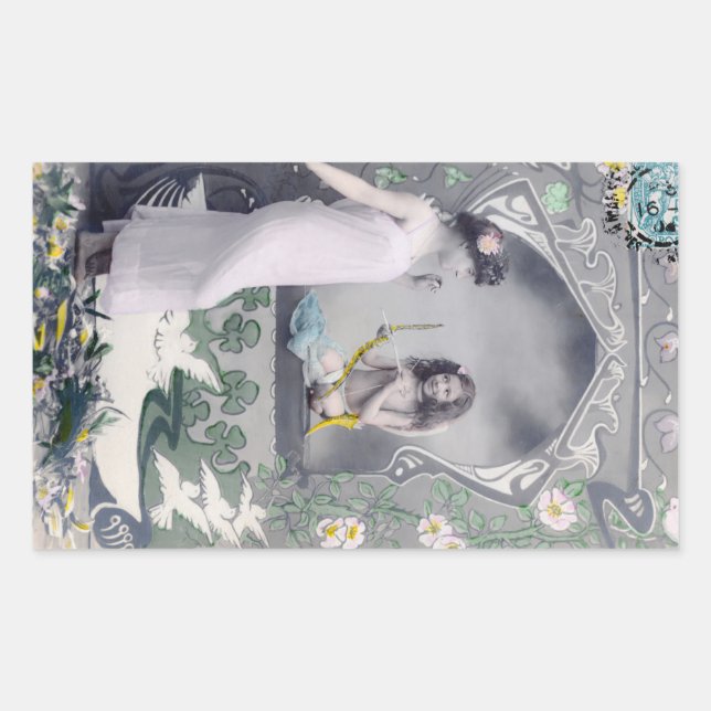 1904 Jugendstil Valentine Rechteckiger Aufkleber (Vorderseite)